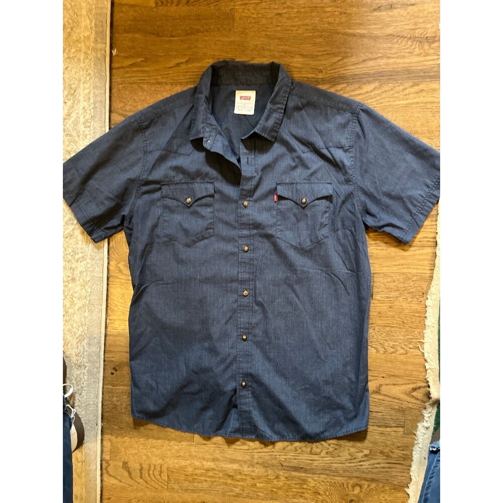 Levi’s Men’s Western Cut Short Sleeve Blue Chambray shirt sz XL